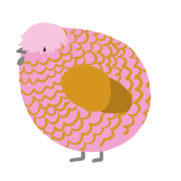 A pink and ochre chicken with a lace pattern