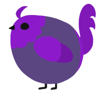 A overcast and violet chicken with a head pattern