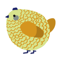 A lemon and ochre chicken with a lace pattern