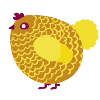 A ochre and yellow chicken with a lace pattern
