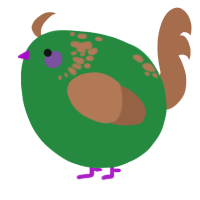 A viridian and brown chicken with a neck-speckle pattern
