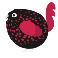 A sable and crimson chicken with a speckle pattern