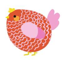 A vermilion and pink chicken with a lace pattern