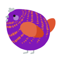 A violet and vermilion chicken with a bar pattern
