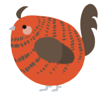 A vermilion and bark chicken with a bar pattern