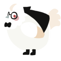 A white and cream chicken with a head pattern