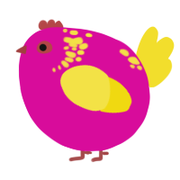 A fuchsia and yellow chicken with a neck-speckle pattern