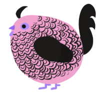 A pink and sable chicken with a double-lace pattern