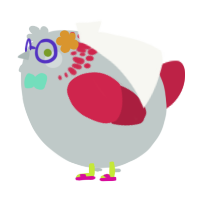 A silver and crimson chicken with a neck-speckle pattern