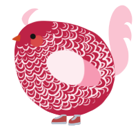 A crimson and rose chicken with a double-lace pattern