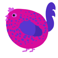 A fuchsia and indigo chicken with a speckle pattern
