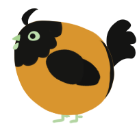 A orange and black chicken with a head pattern