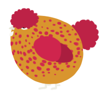 A orange and crimson chicken with a speckle pattern