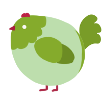 A gluppy and chartreuse chicken with a head pattern