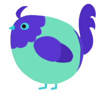 A mint and indigo chicken with a head pattern