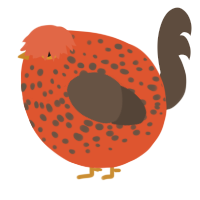A vermilion and bark chicken with a speckle pattern