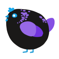 A sable and blurple chicken with a neck-speckle pattern