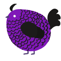 A violet and sable chicken with a lace pattern
