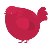 A crimson chicken with a neck-speckle pattern
