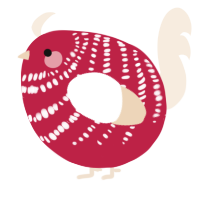 A crimson and cream chicken with a bar pattern