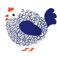 A white and navy chicken with a double-lace pattern
