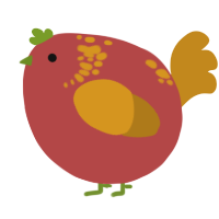 A red and ochre chicken with a neck-speckle pattern
