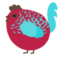 A crimson and aqua chicken with a half-lace pattern