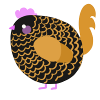 A sable and orange chicken with a lace pattern