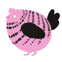 A pink and sable chicken with a bar pattern