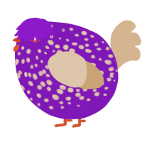 A violet and beige chicken with a speckle pattern