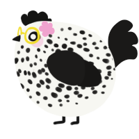 A white and sable chicken with a speckle pattern