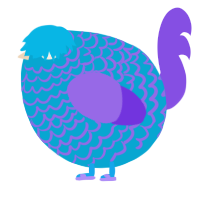 A cerulean and blurple chicken with a lace pattern
