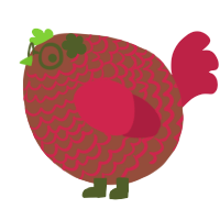 A russet and crimson chicken with a lace pattern