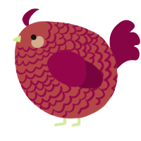 A red and maroon chicken with a lace pattern