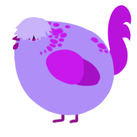 A lilac and amethyst chicken with a neck-speckle pattern