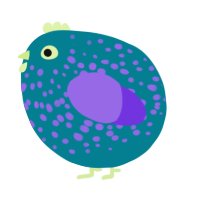 A sea and blurple chicken with a speckle pattern