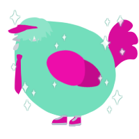 A mint and fuchsia chicken