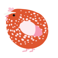 A vermilion and rose chicken with a speckle pattern