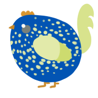 A ultramarine and lemon chicken with a speckle pattern