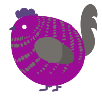 A plum and grey chicken with a bar pattern