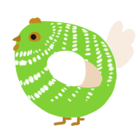 A grass and cream chicken with a bar pattern