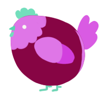 A maroon and orchid chicken with a head pattern