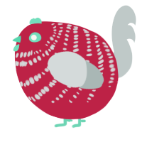 A crimson and silver chicken with a bar pattern