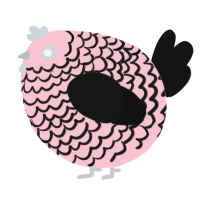 A rose and black chicken with a lace pattern