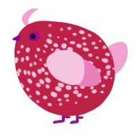 A crimson and pink chicken with a speckle pattern