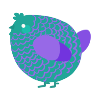 A turquoise and blurple chicken with a lace pattern