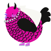 A fuchsia and black chicken with a lace pattern