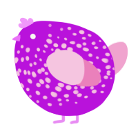 A amethyst and pink chicken with a speckle pattern