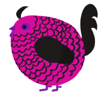 A fuchsia and sable chicken with a lace pattern
