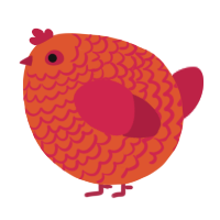 A vermilion and crimson chicken with a lace pattern